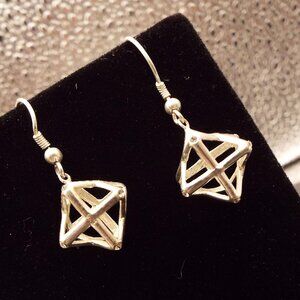 BUCKMINISTER FULLER GEODESIC STERLING TRIANGULAR W/ CRYSTALS EARRINGS 14